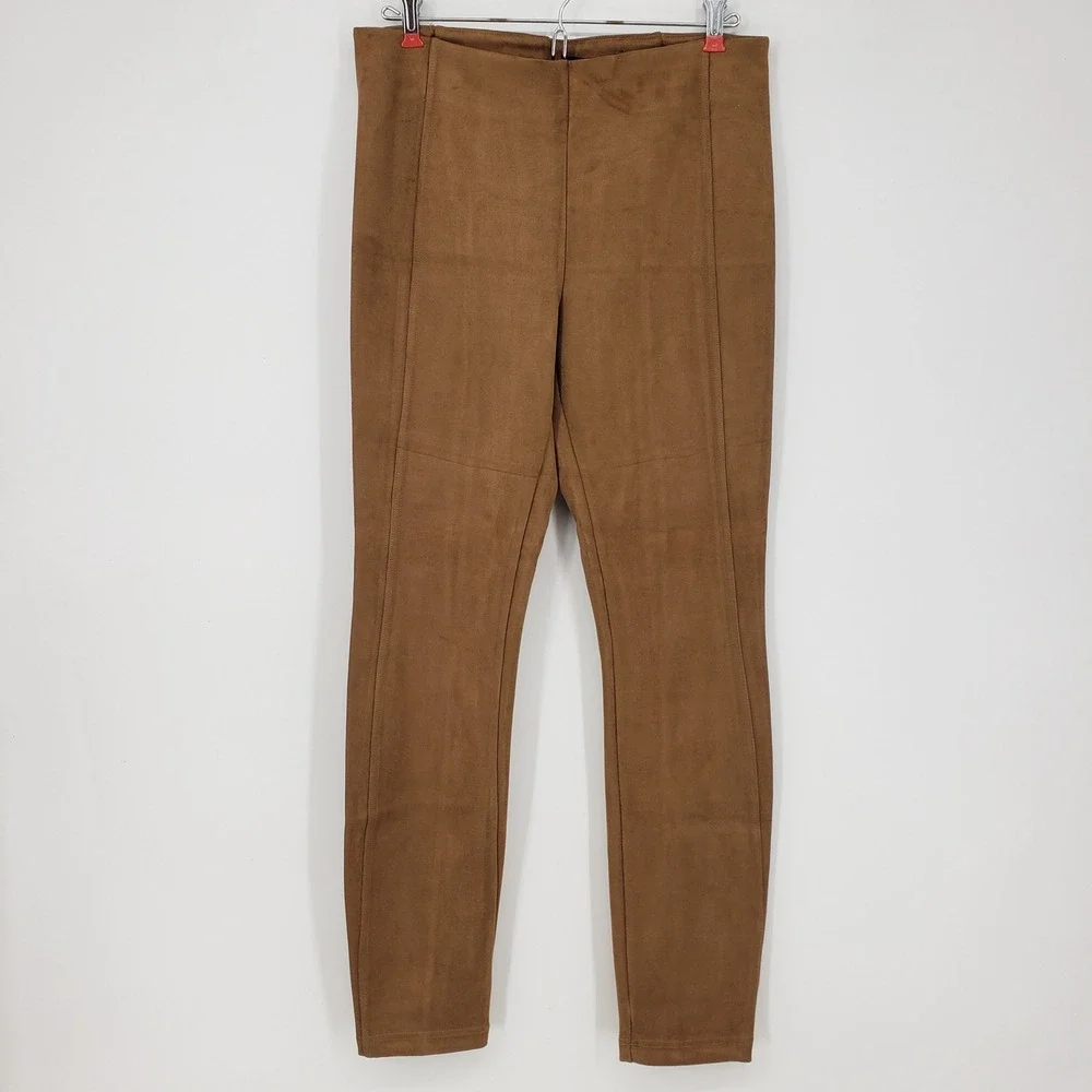 Grace Elements Brown Faux Suede Leggings Pants Women's Size M Pull on Skinny NEW